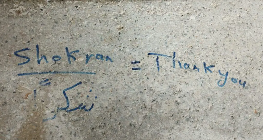 Shukran (Arabic) = Thank you written on a stone surface